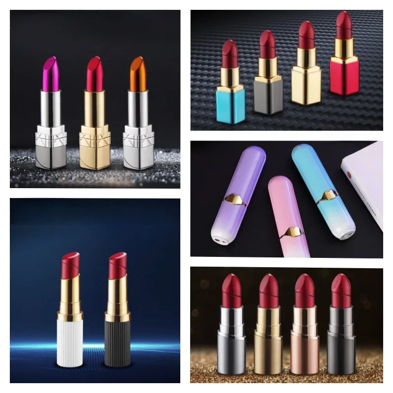 Lipstick Shape Lovely Cigarette Lighter Butane Open Flame Gas Free Fire Lighter Flint Lighter Lady's Smoking Christmas Gift