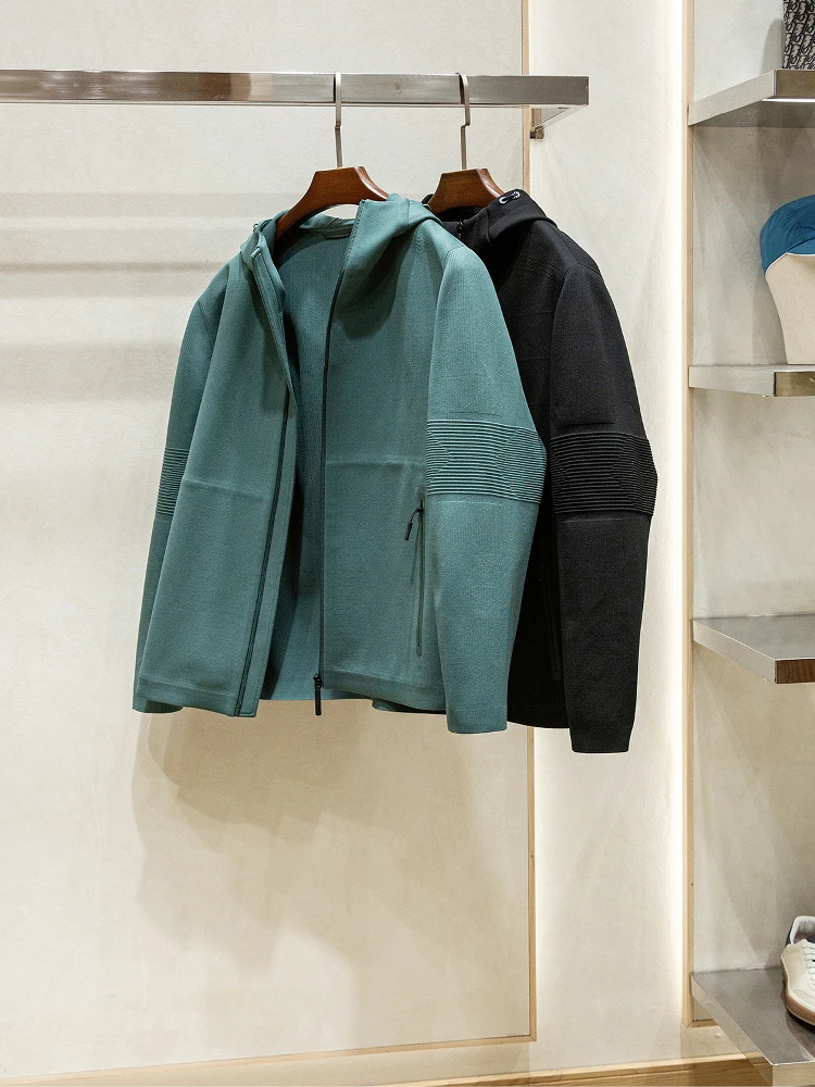 

High Densi Knitted Men's Casual Hoodie Jaet Dua Commute Spring Season Stand Fit Long Sve Regular Length Coat