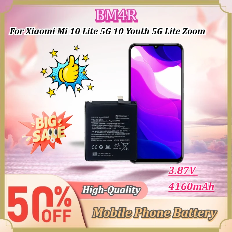For Xiaomi Mi 10 Lite 5G 10 Youth 5G Lite Zoom BM4R 3.87V 4160mAh High Capacity Rechargeable Mobile Phone Replacement Battery