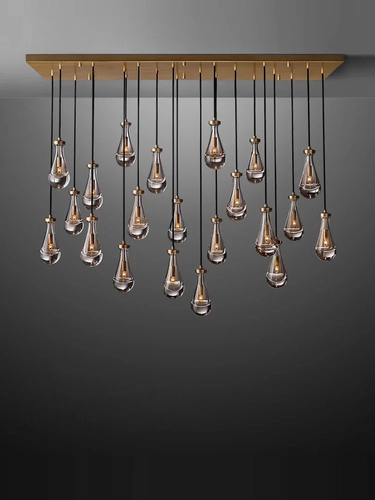 

2025 Vintage American Copper Water Drop E14 LED Ceiling Chandelier Lighting Lustre Suspension Luminaire Lampen For Dinning Room