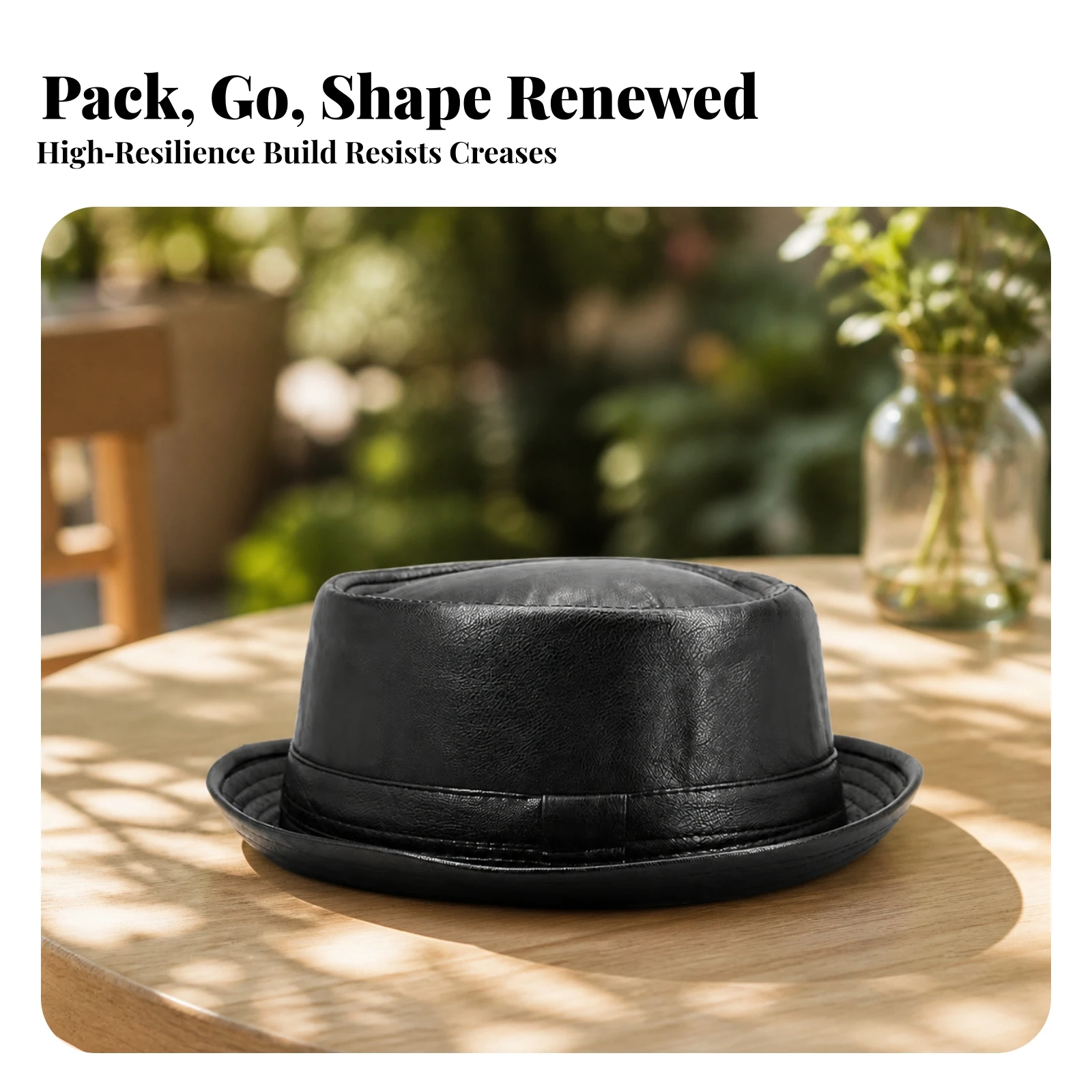 Short Brim Fedora Classic Low Crown Fedora Leather-Look Hat Trendy Elegant for Men, Streetwear, Casual Outings
