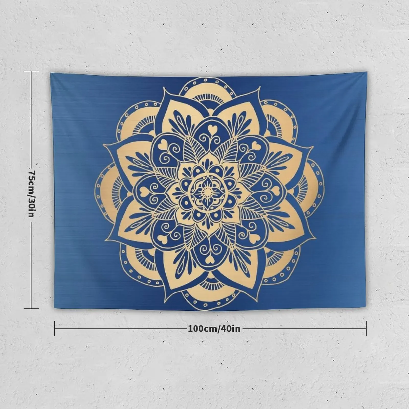 Blue and Gold Flower Mandala Tapestry Room Decorator Decoration Wall Tapestry