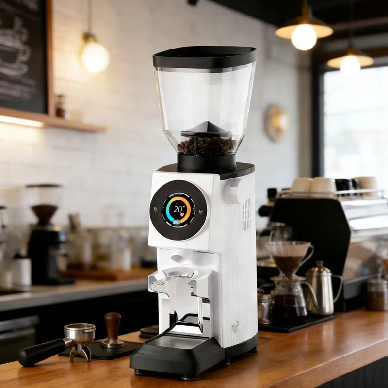 Commercial Espresso Grinder 220V-240V Stainless Steel Flat Burr 83mm Display Electronic Touch Control Aluminum