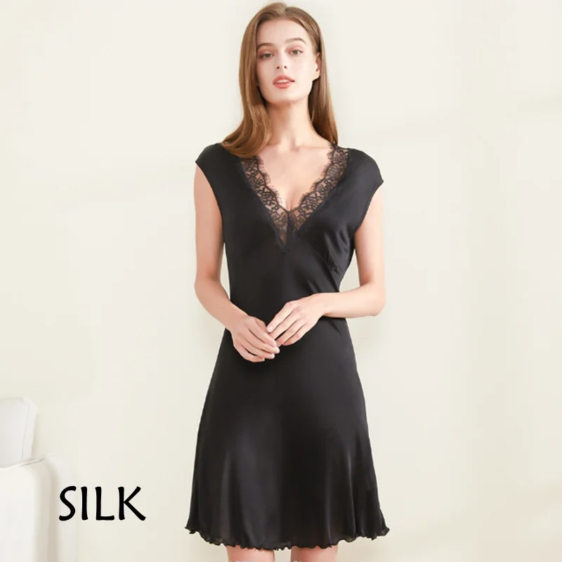 sexy v neck lace black summer clothes slip night dress women clothing korean fashion womens dresses white silk outfits for woman