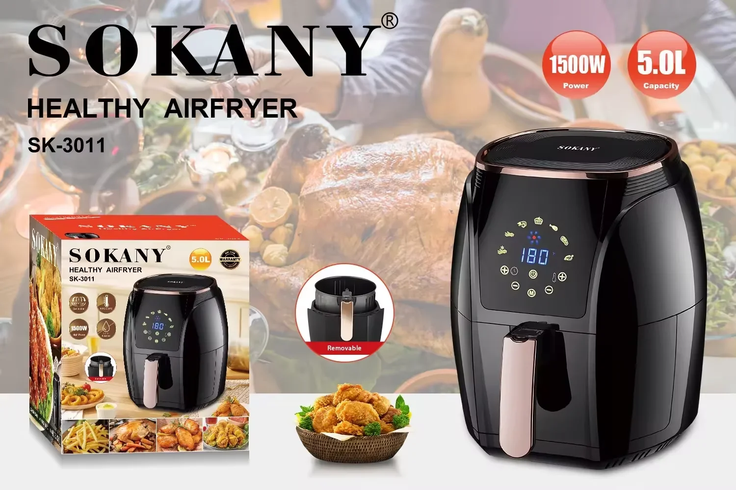 Sokany SE-3011 Professionnel Friteuse À Air Numérique Multifonction Cuisson Friteuse À Air Protection Contre La Surchauffe Friteuse À Air Numérique