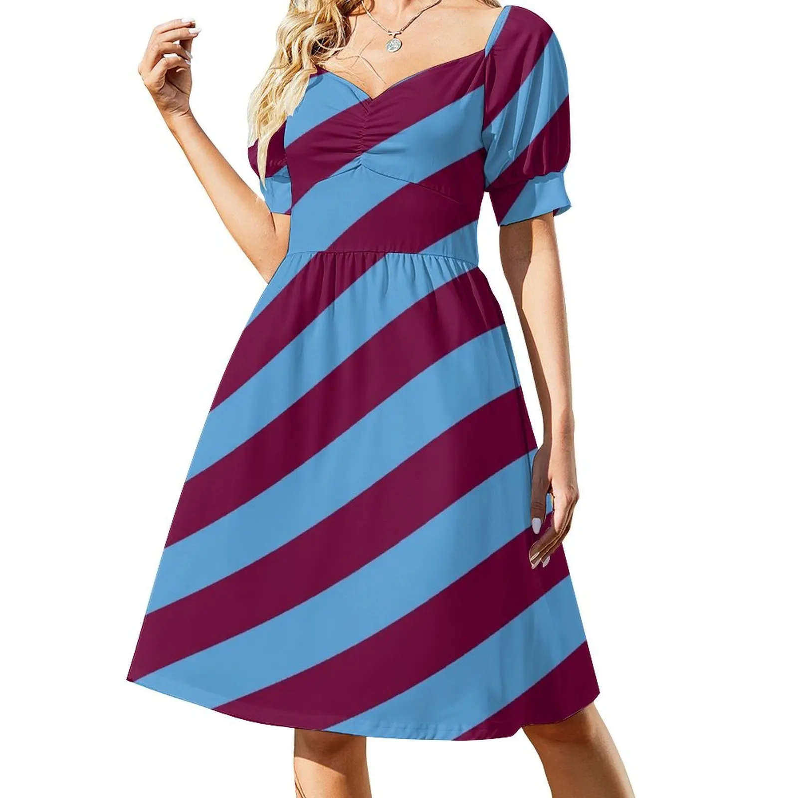 Aston Villa Claret and Blue Angled Stripes Short-Sleeved Dress evening dress women Beachwear dresses for womens