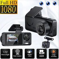 1080P WiFi Dash Cam Driving Vehicle Cam 2 Inch IPS Screen Triple Lens Car Camcorder Front Rear Inside Parking Monitoring for Car