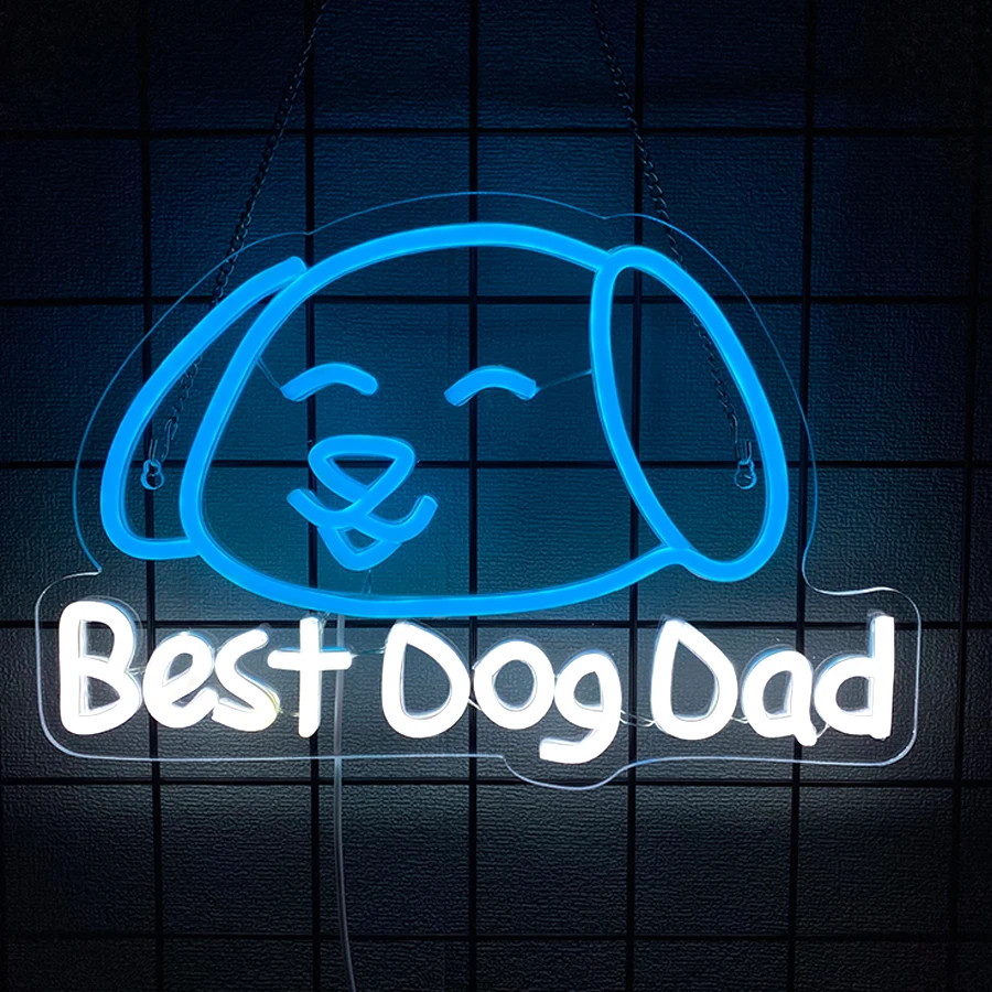 Best Dog Dad Led Neon Sign, Cute Dog Icon Wall Decor, Suitable For Pet Beauty Shop Business Signs, Living Room Bedroom Wall Lamp
