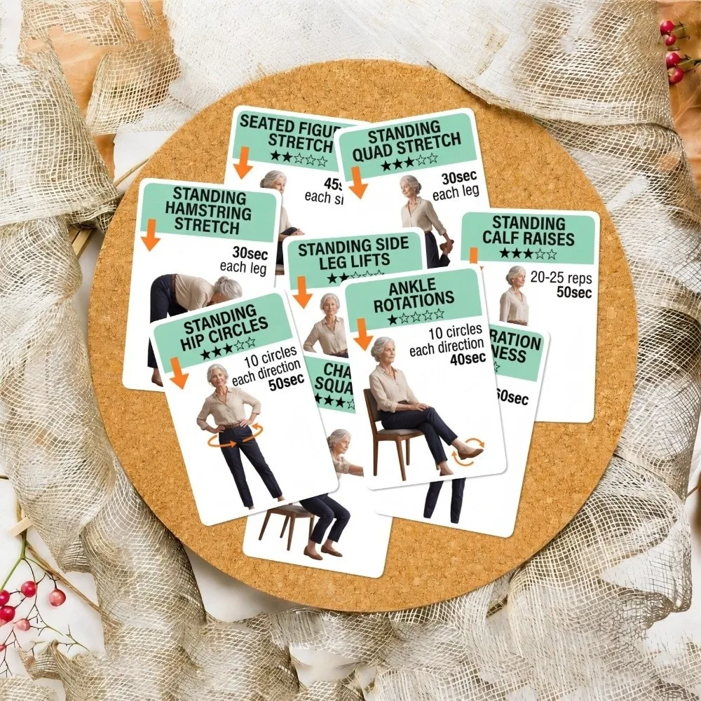 18Pcs Illustrated Step Move Guide Senior Standing Exercise Flashcards Elderly Standing Full Body Exercise Cards