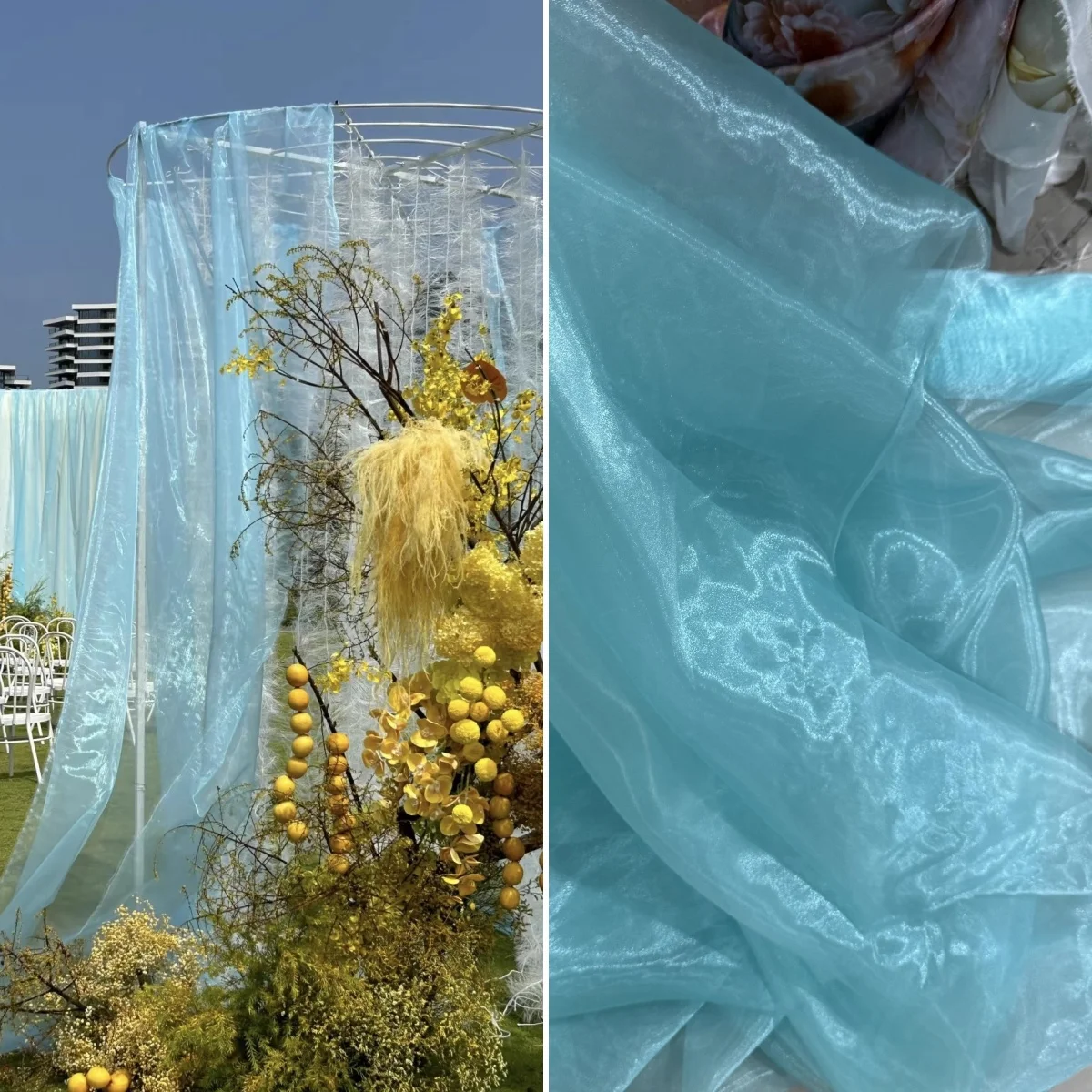 

Жидкая ткань, марлевая занавеска, свадебный водный блеск, сделай сам, свадебная сцена, композиция, ткань для съемки, фон, украшение, голубой озеро