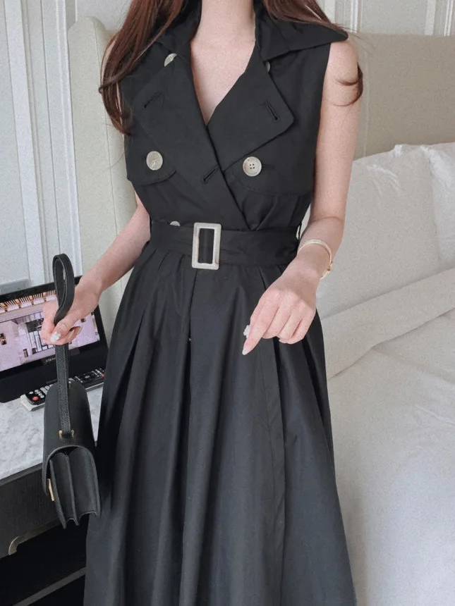 

Ele Summer Slim Fit Svel Vest Dr Women's Double Breasted Waist Cinched Tuxedo Collar Faionable Chic Sle