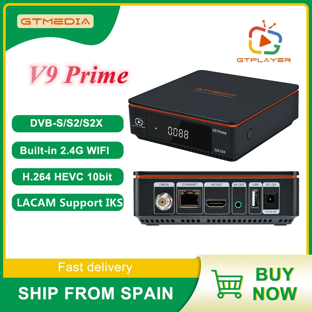 GTMEDIA V9 Prime LACAM Satellite TV Receiver DVB-S/S2/S2X Signal Support IKS Chile CA Card Slot H.265 Built-in WiFi PK V9 Super