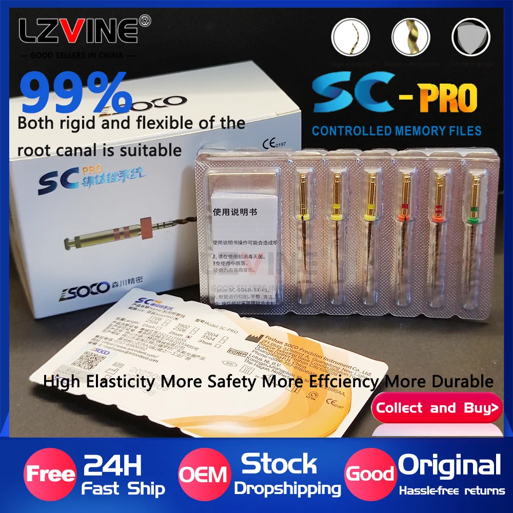 6Pcs/Box COXO 25mmDental Nickel Titanium Heat Activation Root Canal SC PRO File Endodontic Rotary Files Materials Dentistry SOCO