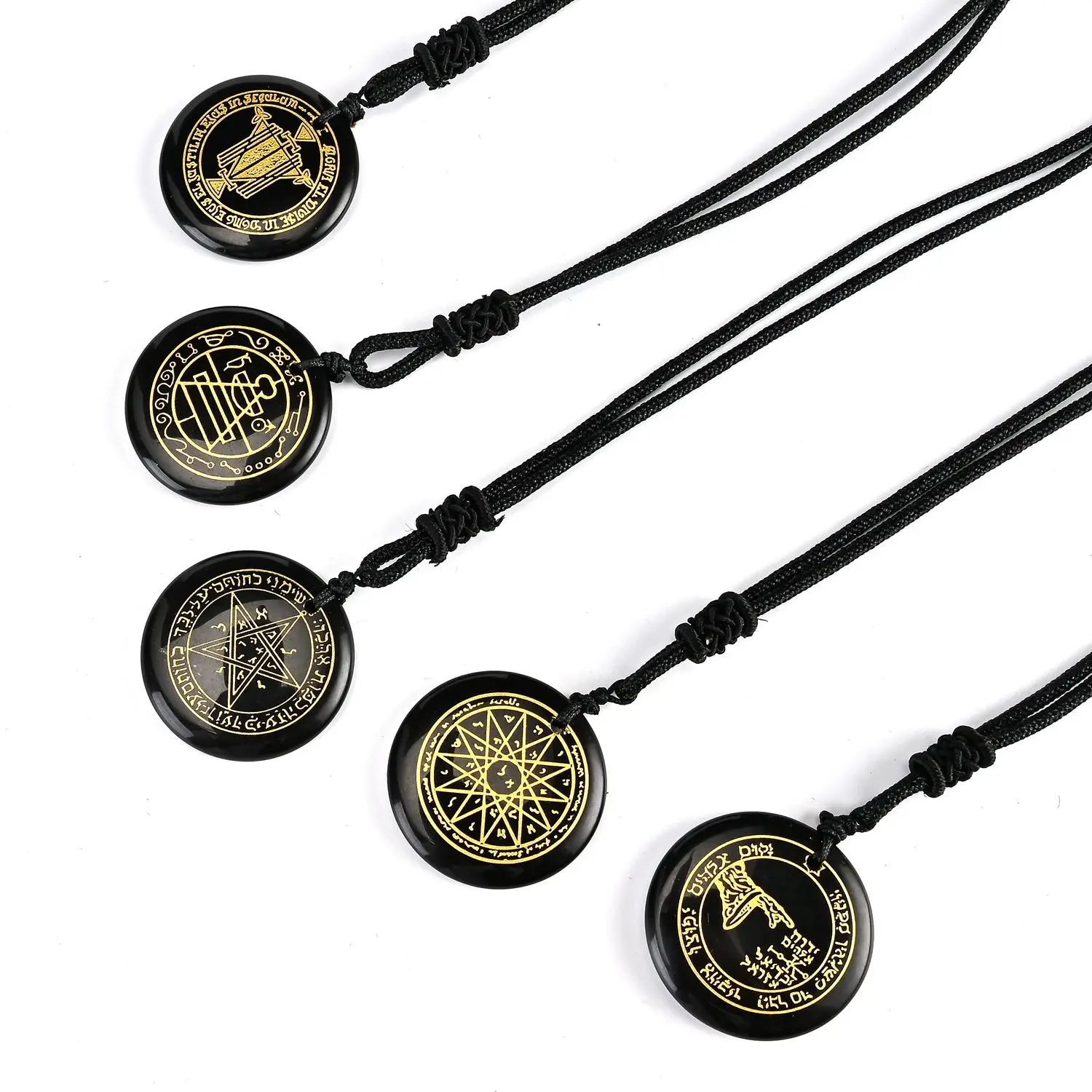 

Natural Obsidian Carved Solomon Auspicious Talisman Pendants Lucky Bringing Wealth Love Religious Spirit Belief Jewelry Necklace