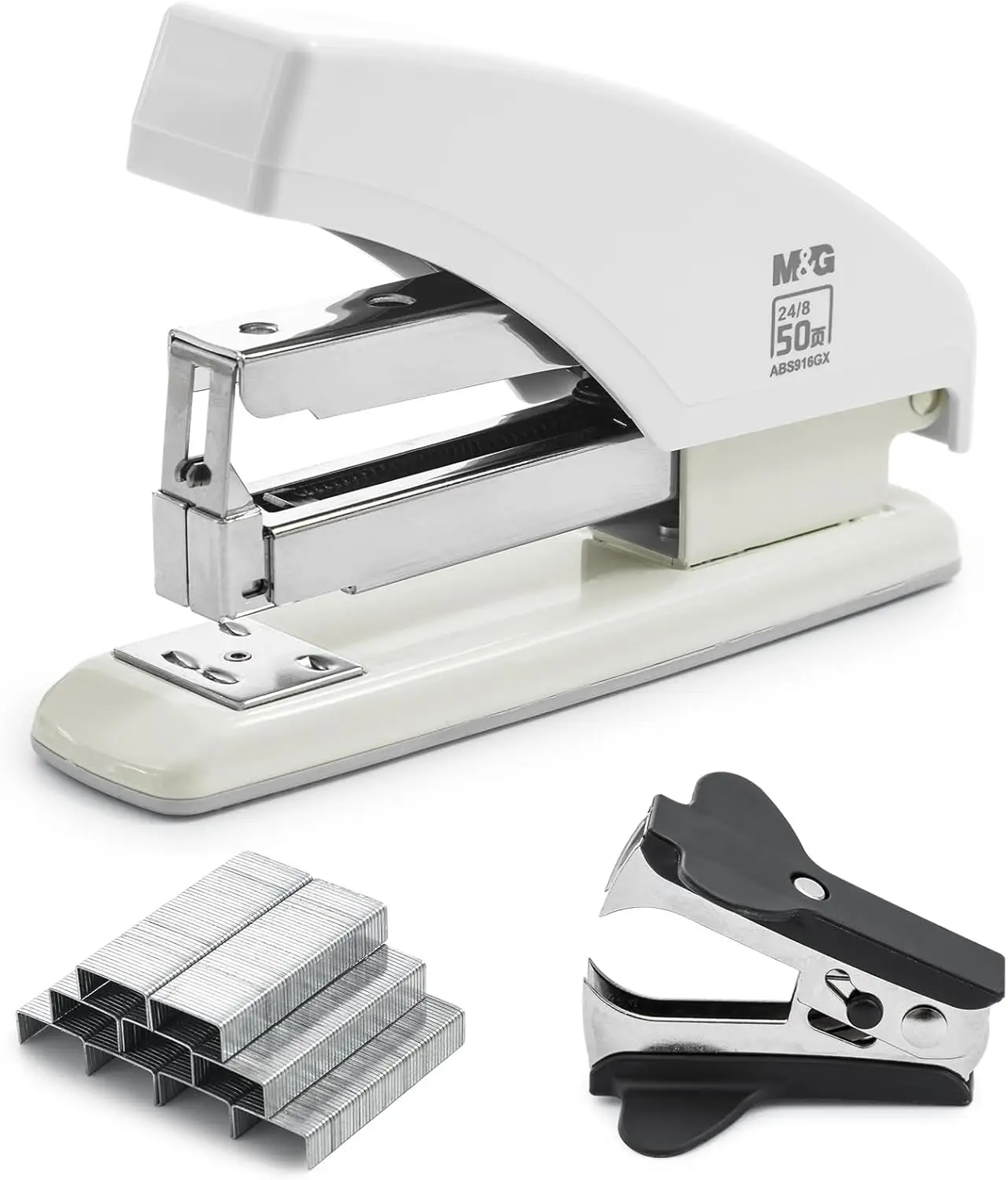 

Effortless Stapler for Desk, 50 Sheet Capacity Heavy Duty Stapler with 1000 Staples & Staple Remover, One Finger Touch for