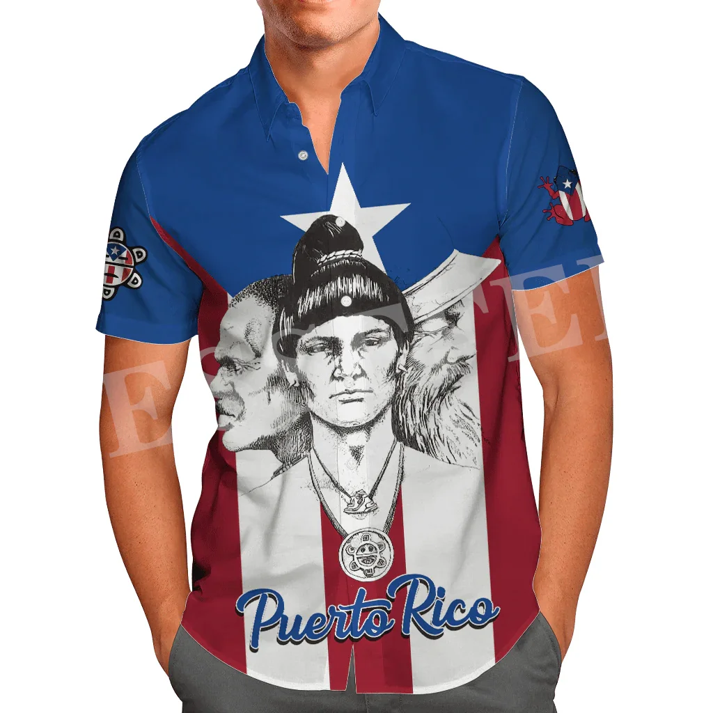 

Custom Name Puerto Rico Boricua Country Tattoo Vintage Hawaiian Casual Beach Shirts NewFashion 3DPrint Summer Short Sleeves XA4