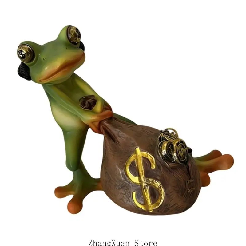 Lucky Frogs Money Bag Resin Statue Home Decors Reichtum Symbol Handcrafted Ornament 3XUF – Detail 3
