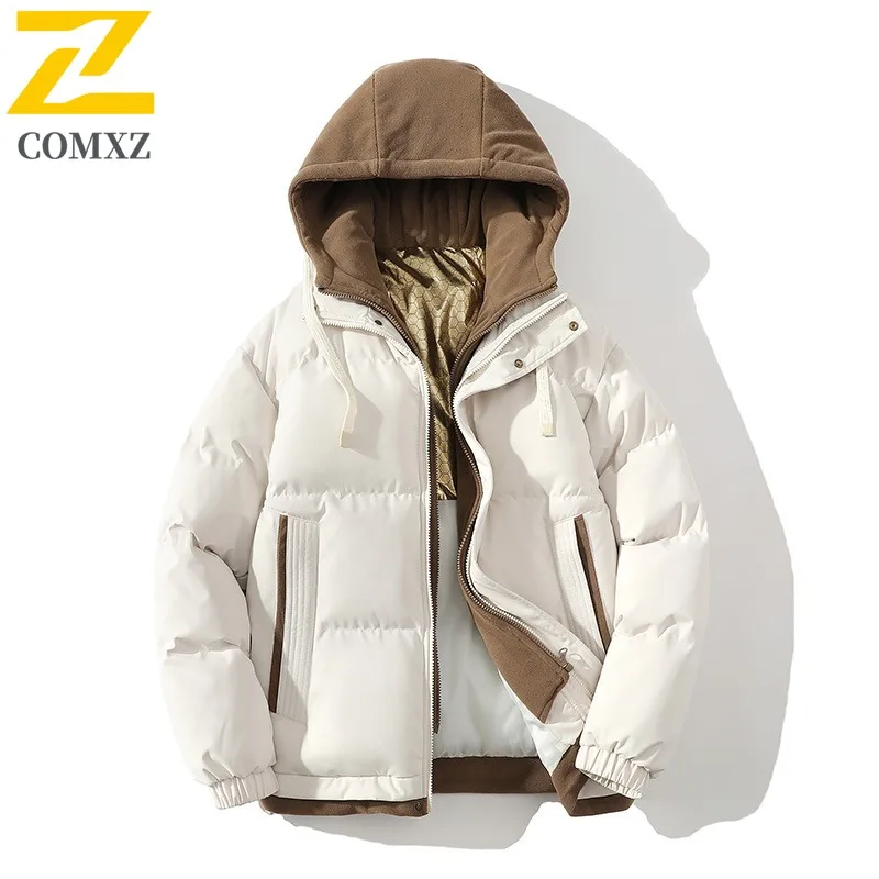 

2025 Fashion Man Cotton Clothes Fake Two-piece Outdoor Leisure Couple Warm Down Cotton-padded Jacket Harajuku Street Menswear