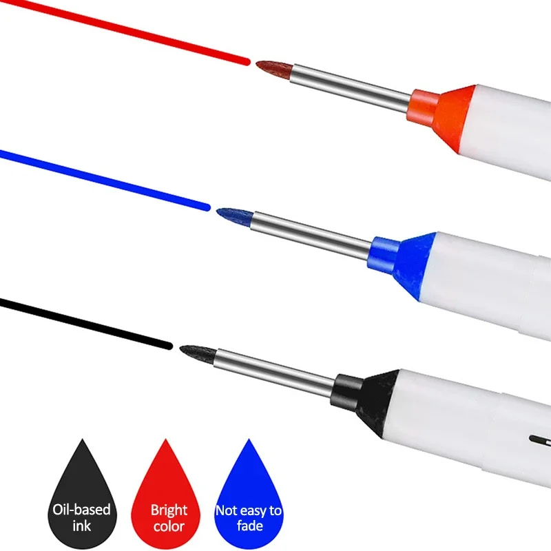 

1/3/10Pcs Double Head Markers Pen Waterproof Long Head Markers Pen Construction Pen for Metal Glass Deep Hole Woodworking Tools