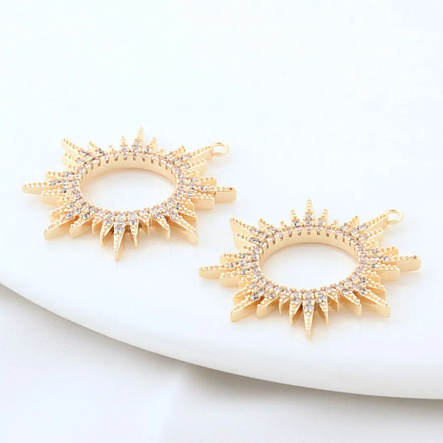 25*27MM 14K Gold Color Brass Sun Charms Pendants Necklace Earrings Jewelry Making Supplies Accessories