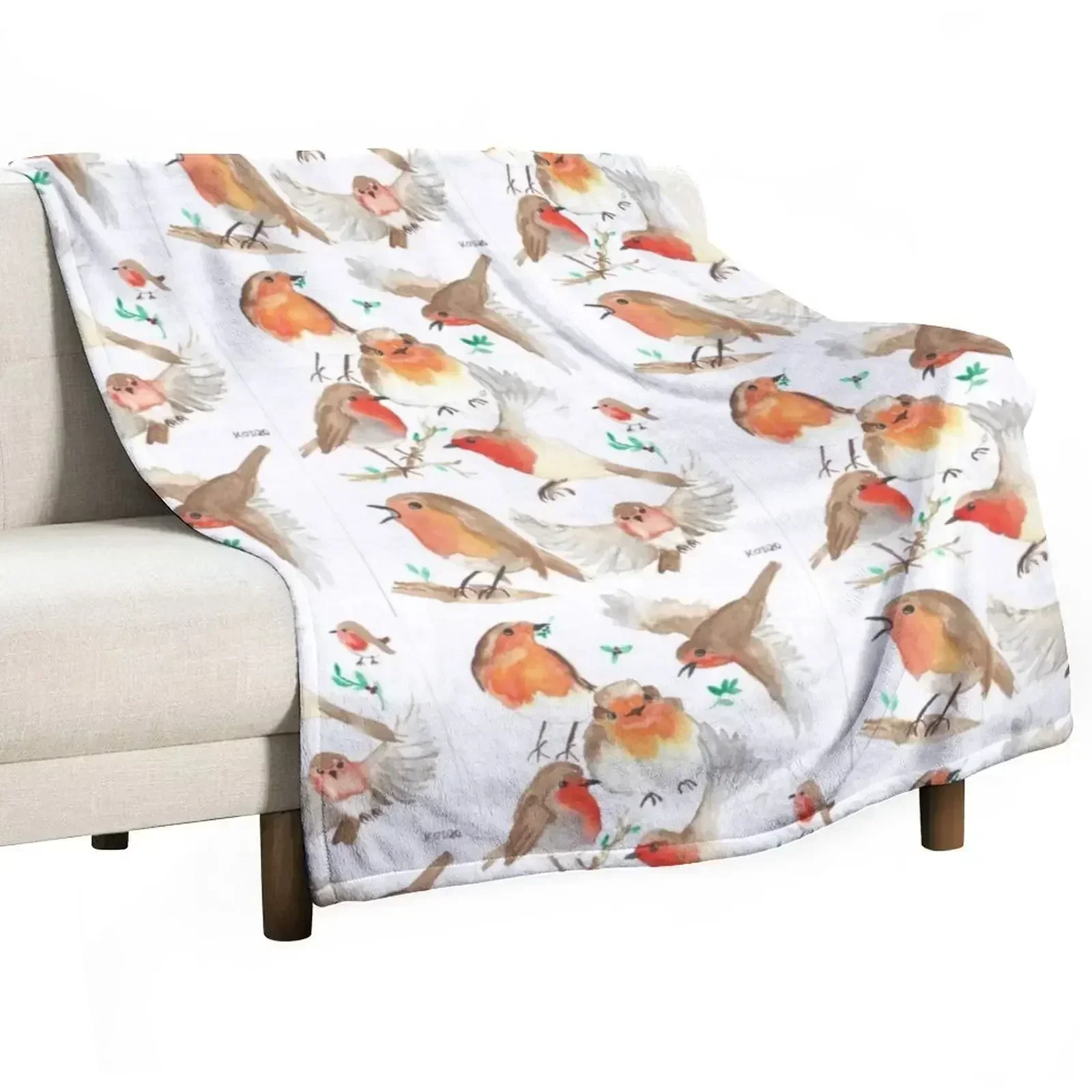 Watercolour Robins Throw Blanket Designers Hair Blankets Sofas Of Decoration warm winter Soft Giant Sofa Blankets
