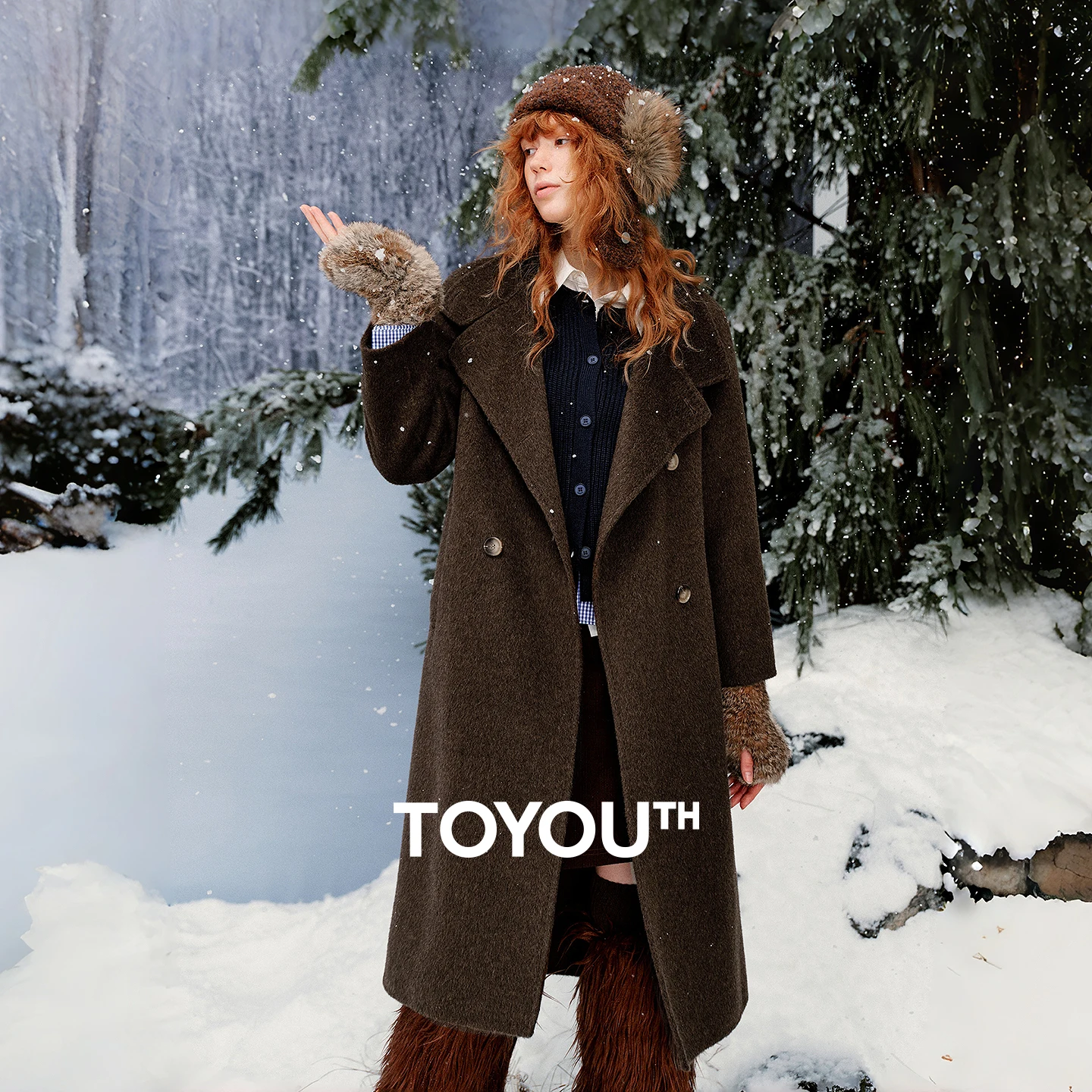 TOYOUTH Women Double-Faced Woolen Coats 2025 Winter New Wool Blend Stand-Collar Full-Length Warm Outerwear