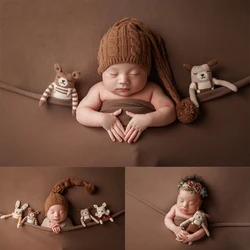 Cute Theme Baby Photography Props Newborn Photo Knitted Animal Dolls Combination Boys And Girls Photo Hat Head Flower Accessorie