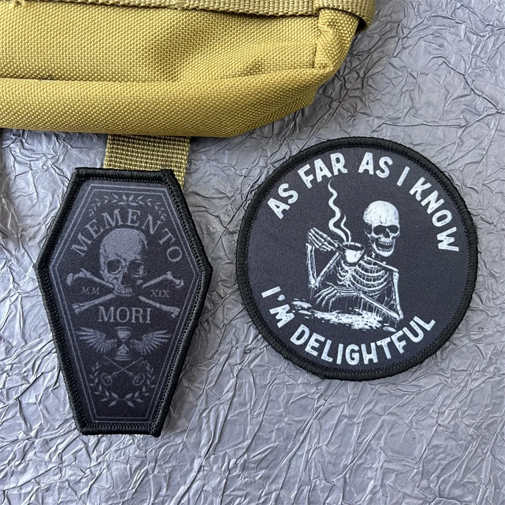 MEMENTO Printing Patch for Clothes Hook and Loop Patches Backpack Tactical Military Equipment Skeleton Drinking Coffee Stickers