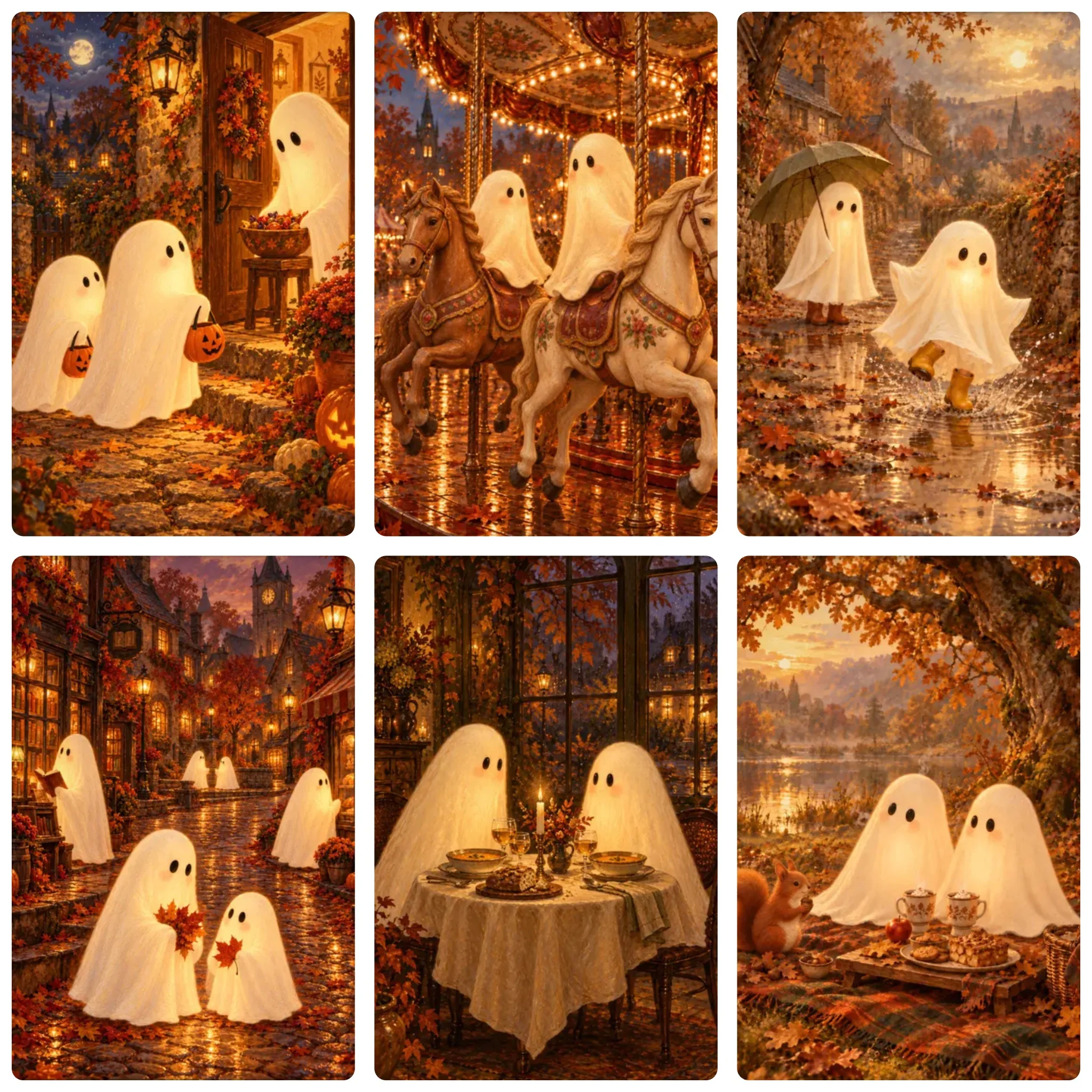 DIY 5D Diamond Painting, Cute Ghost Series Art Set, Warm Autumn Halloween Ghost Collection, Wall Decor Gift for Art Lovers