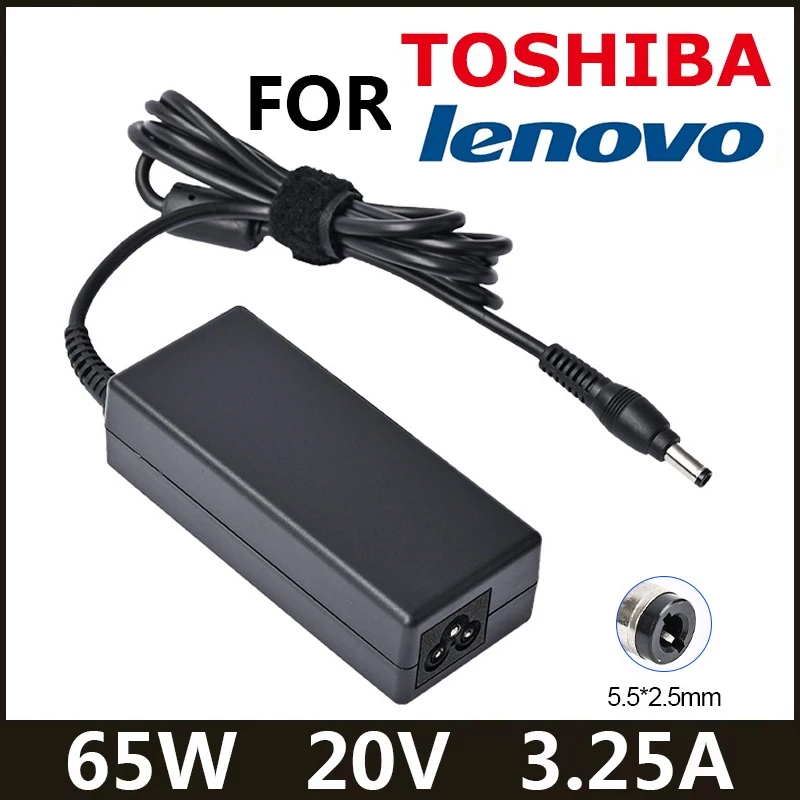 Cargador/adaptador de CA para ordenador portátil, 20V, 3,25a, 65W, 5,5x2,5mm, para FUJITSU Siemens L1310G L7320 Li1705 M1451G pi1502 Lenovo Z500 G770 Z400