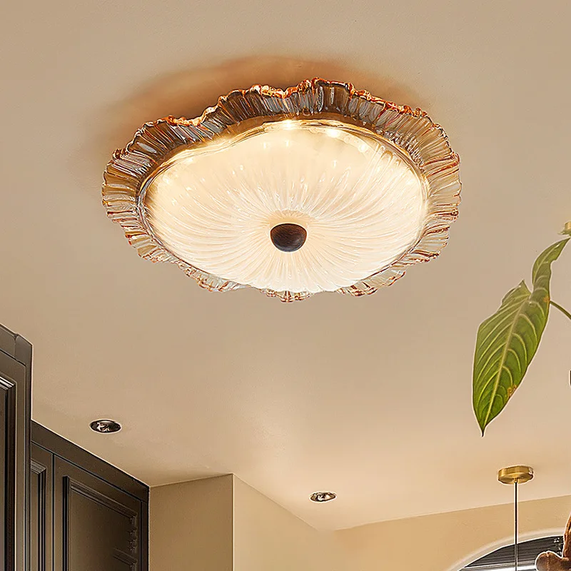 Peach heart shaped retro bedroom ceiling lamp, hardware ceiling light, milky white high-transmittance glass decor light ZY422HT