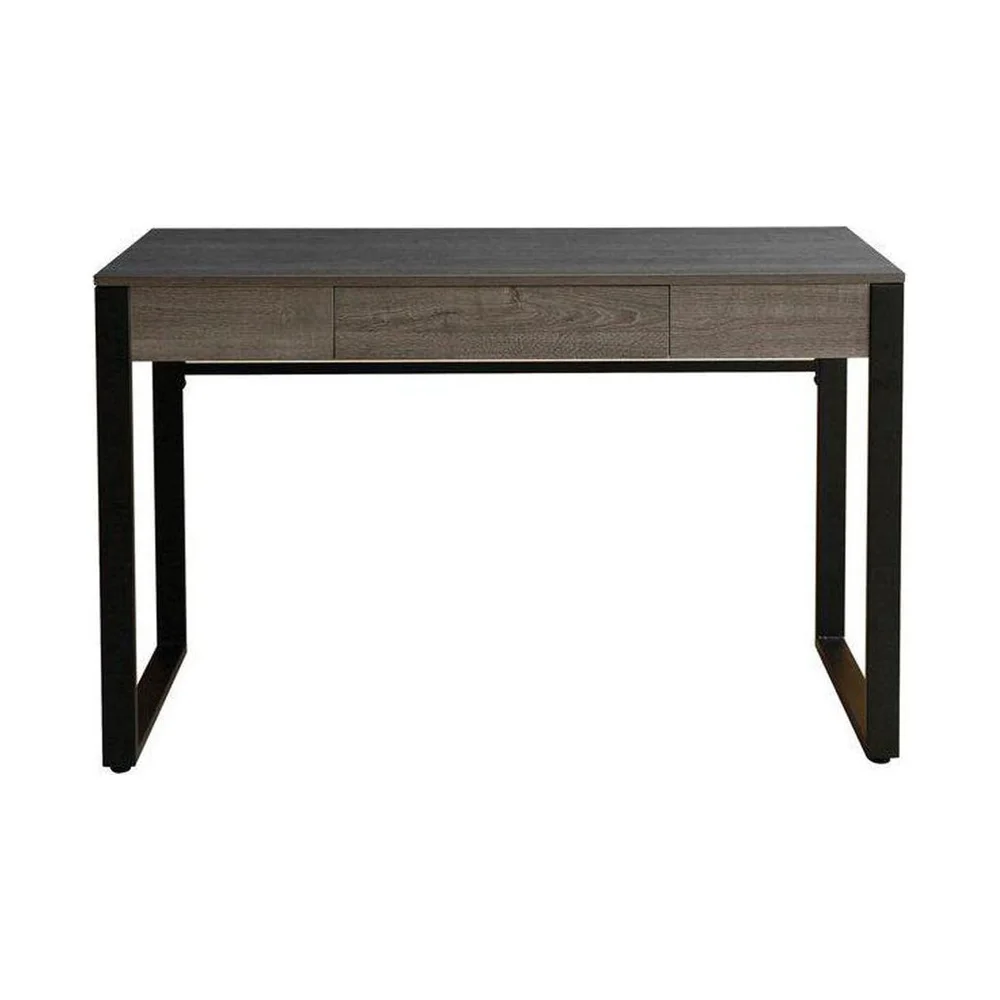 Modern Home Office Desk with Sturdy Steel Base Durable Laminate Top Center Drawer Leveling Glide Stability