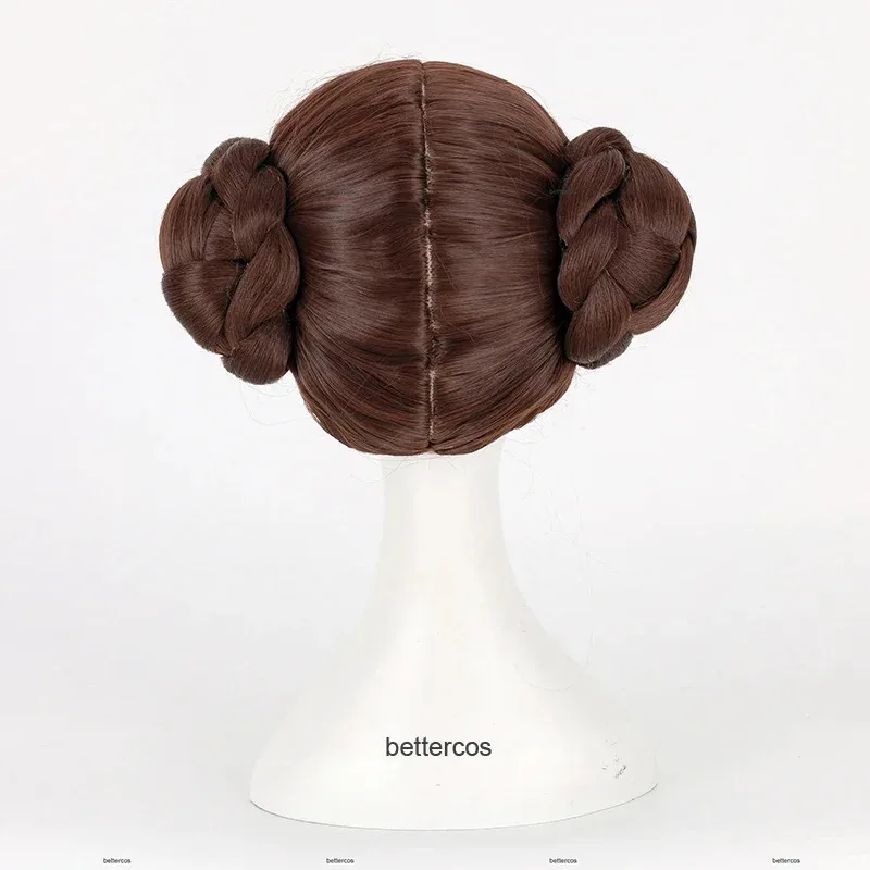 Parrucca cosplay principessa Leia Organa Solo Parrucca corta marrone resistente al calore per capelli sintetici