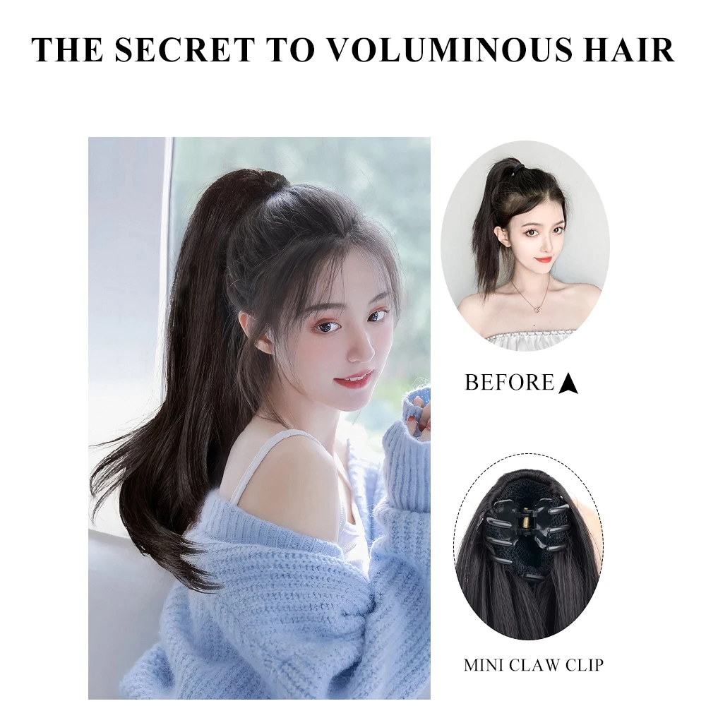 Synthetic Ponytail Extension Claw Clip Ponytail Hair Extensions Dark Brown Long Wavy Ponytail for Asian Women