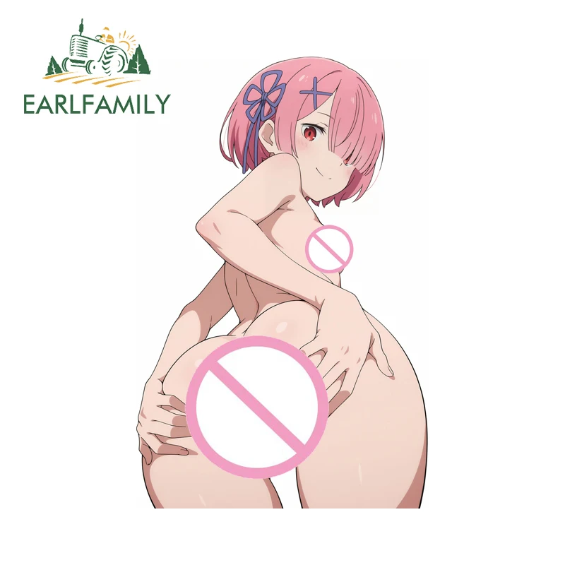 

EARLFAMILY Naked Ram Pink Hair Car Stickers Waifu Loli Anime Vinyl Personality Waterproof Decal Windshield Graphics Car Goods