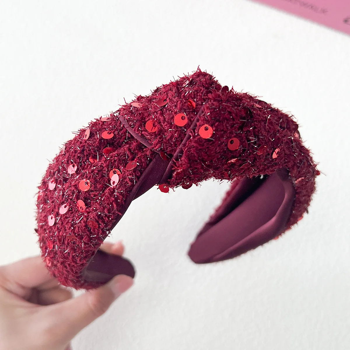 Autumn Winter Red Black Sequin Woolen Knot Hairband Headband Adult Hair Accessories Hair Jewley