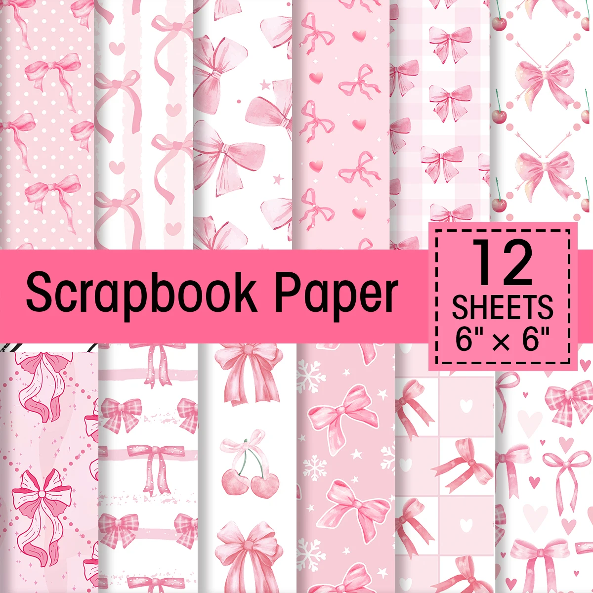 12 Stück rosa blaue Schleife Kirsche dekoratives Scrapbook-Papier, Karton für DIY-Handwerk, Fotoalben, Geschenkverpackung, für Hochzeiten, Partys