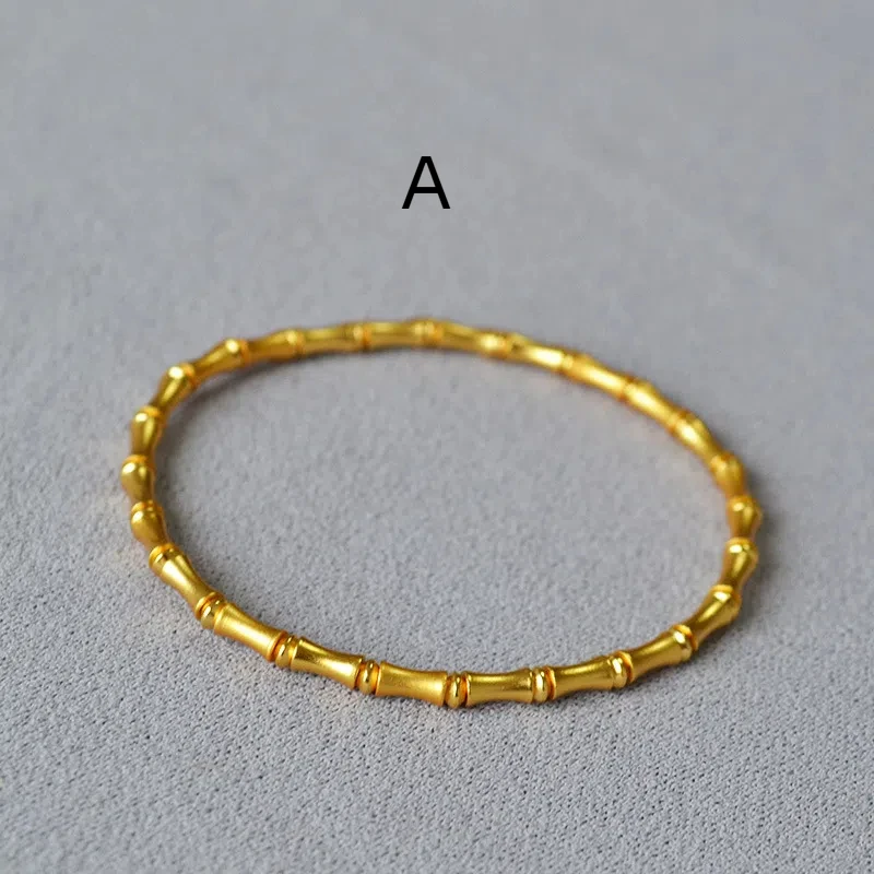 Retro Brass Bracelet with Traditional Gold Plating Technique Bamboo Knot Design and Elastic Band Bracelet