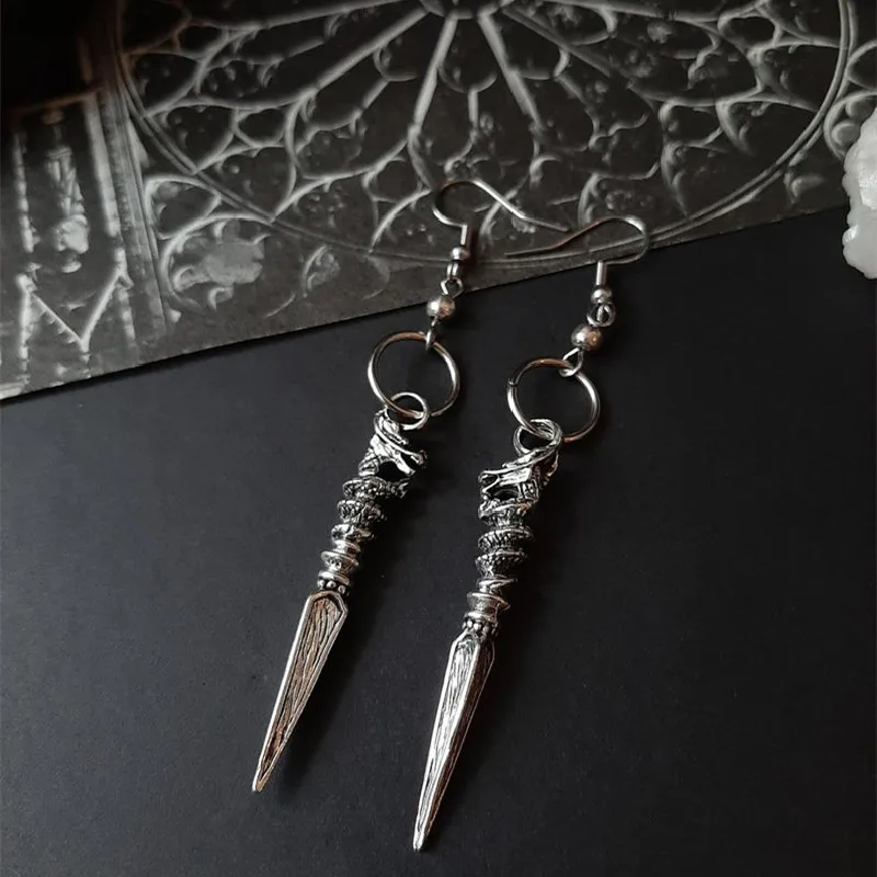 New Goth Viking Dragon Spike Earrings Fantasy Medieval Eardrop Statement Fashion Warrior Pagan Jewellery Women Men Gift Mystical