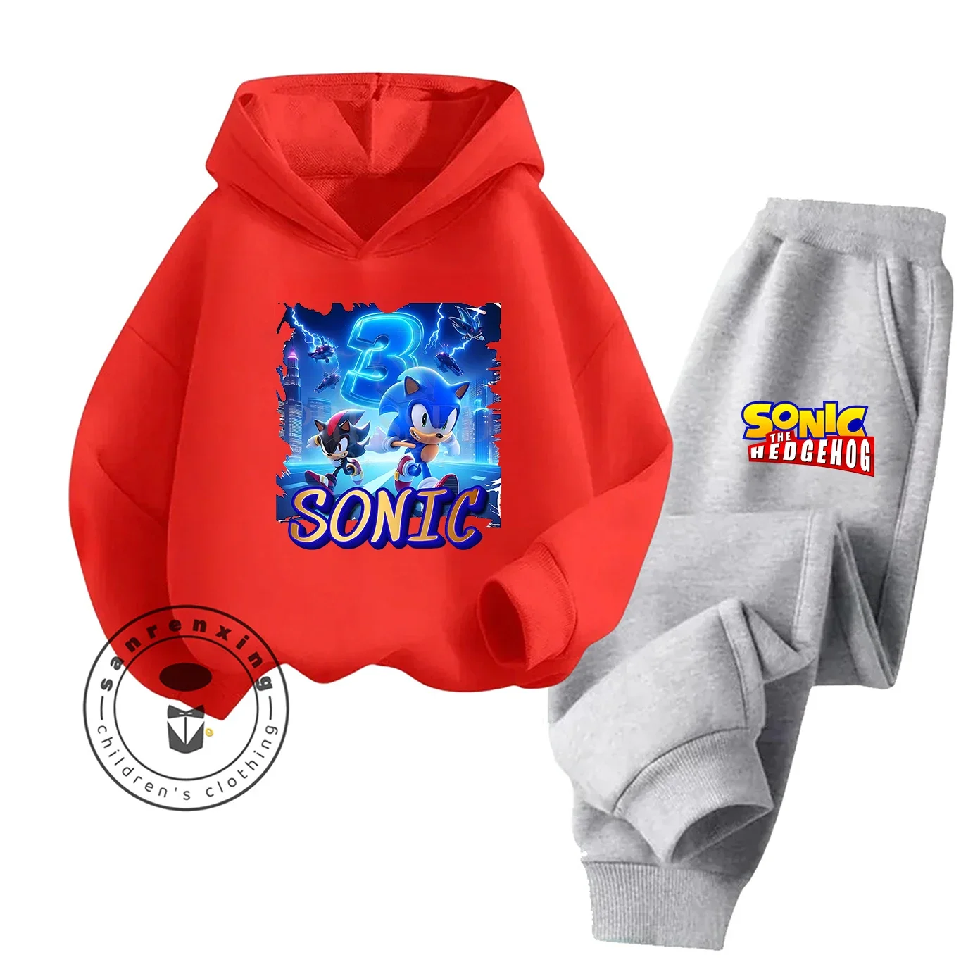 

Anime Cartoon Sonics Printed Children's Hoodie+Pants Children's Set Boys And Girls Fashion Autumn Warm Leisure 2-Piece Set