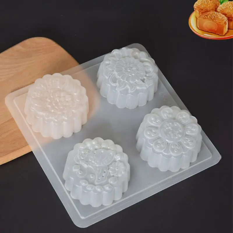 2025 New 4 Cavity Plastic Fondant Cake Mooncake Mold Chocolate Muffin Cupcake Mould Tool