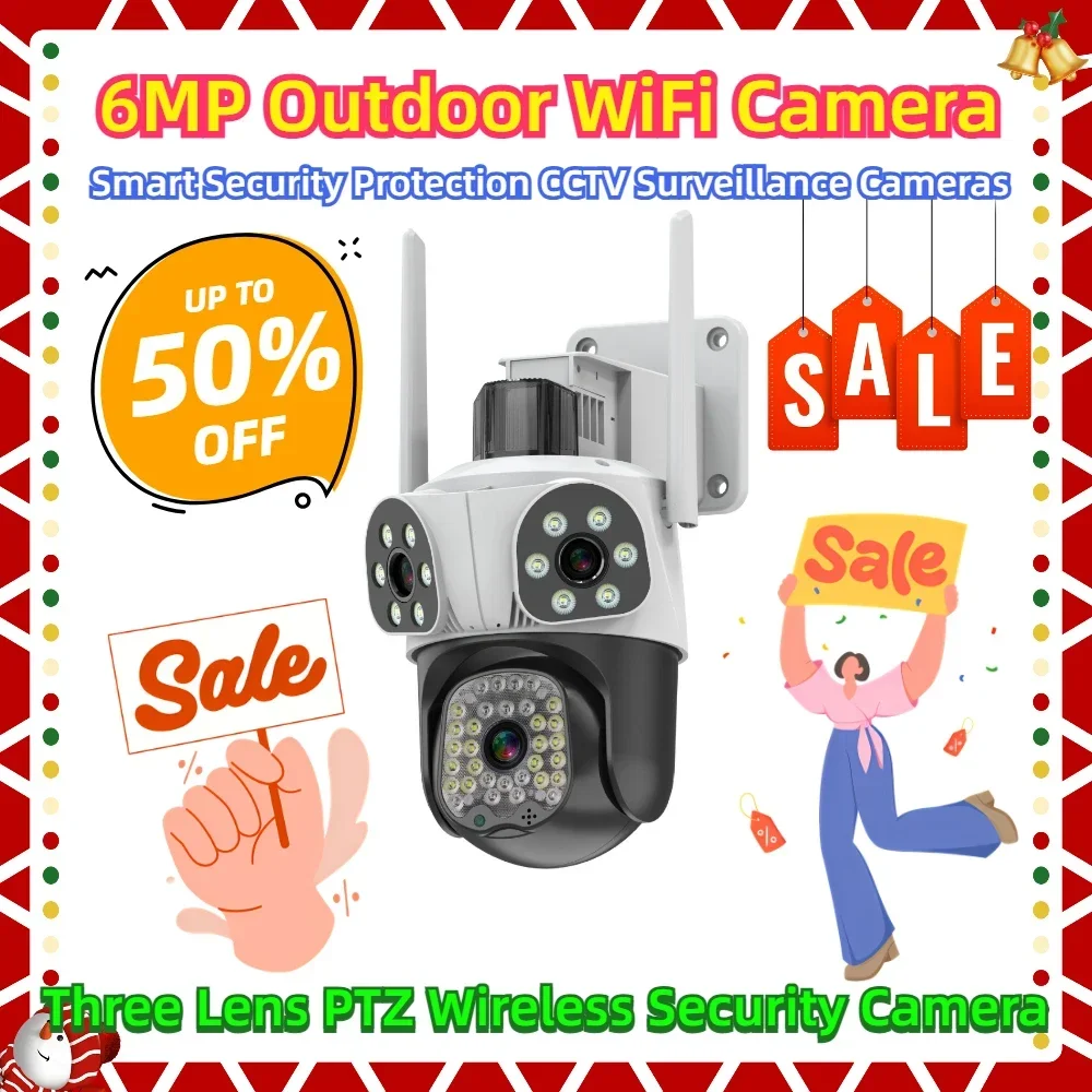 

Three Lens PTZ Wireless Security Camera AI Tracking Smart Security Protection CCTV Surveillance Cameras 6MP Outdoor WiFi Camera