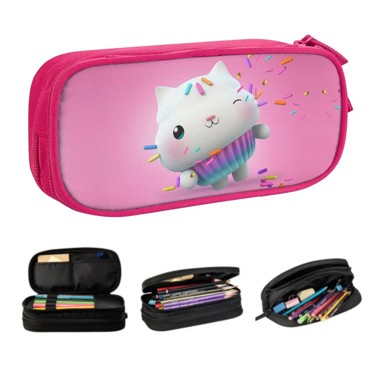 Custom Gabbys Dollhouse Gabby Cats Pencil Case for Boy Girl Large Storage Cakey Cat Pen Box Bag Stationery