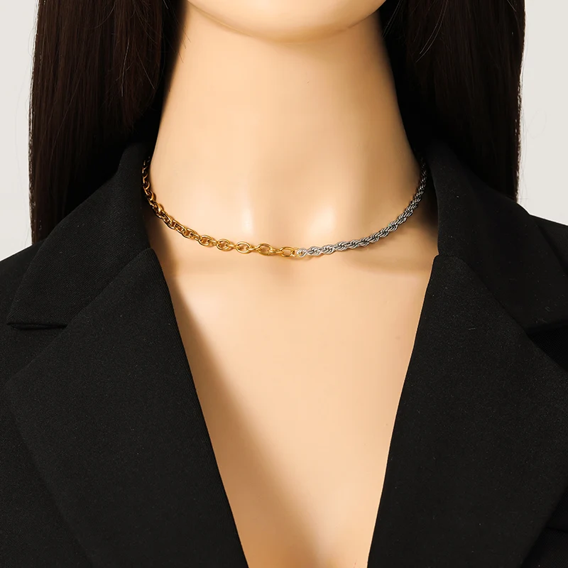 EILIECK 316L Edelstahl Metall 2-Farben-Ketten-Halsketten-Armband-Set für Damen Neue Mode Wasserbeständiges Schmuckset Geschenk – Detail 10