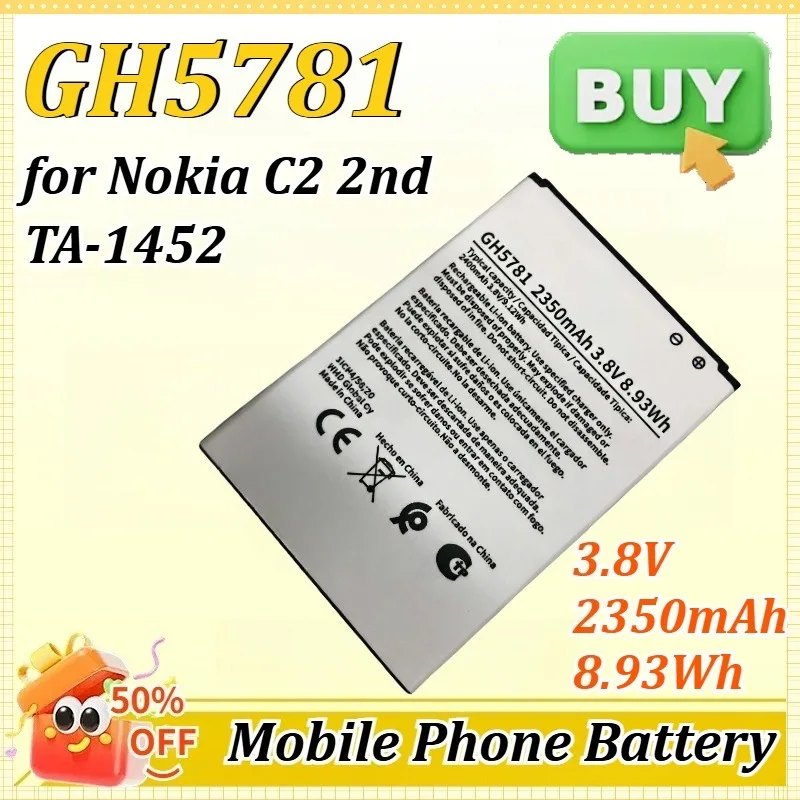 

GH5781 3.8V 2350mAh 8.93Wh for Nokia C2 2nd TA-1452 New Battery Edition Mobile Phone Battery Replace Lithium Battery