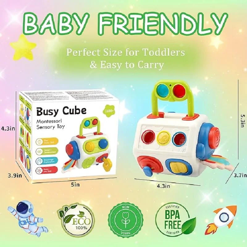 9 in 1 Toddler Montessori Sensory Toys for Child Activity Cubes for Baby Travel Toys Birthday Gift for Boys Girls