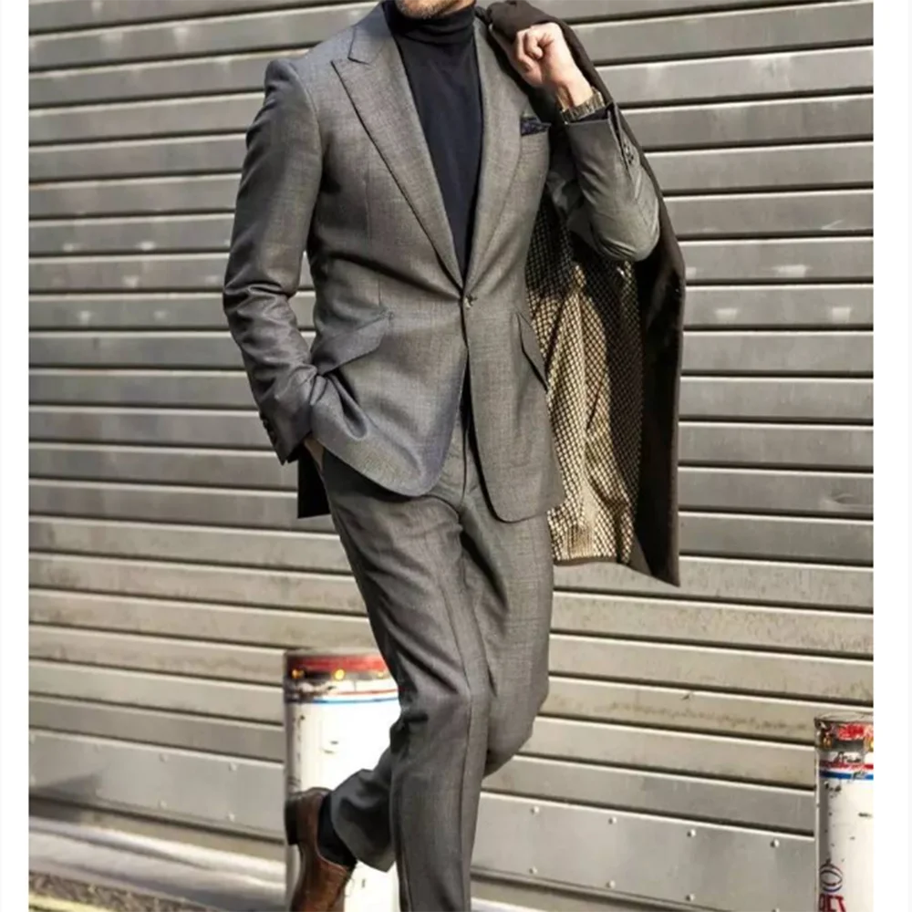 

Smart Causal Gray Men Suit Single Breasted Peak Lapel Office Daily Life Prom Two-pieces (Jacket+Pants) Terno Masculinos Completo