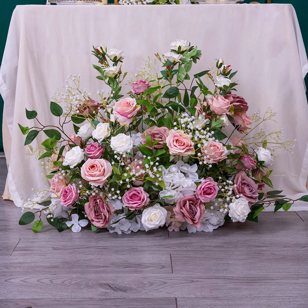 Pink White Series Artificial Floral Arrangement for Wedding Backdrop Decor Welcome Sign Floor Flower Christmas Decoration Props