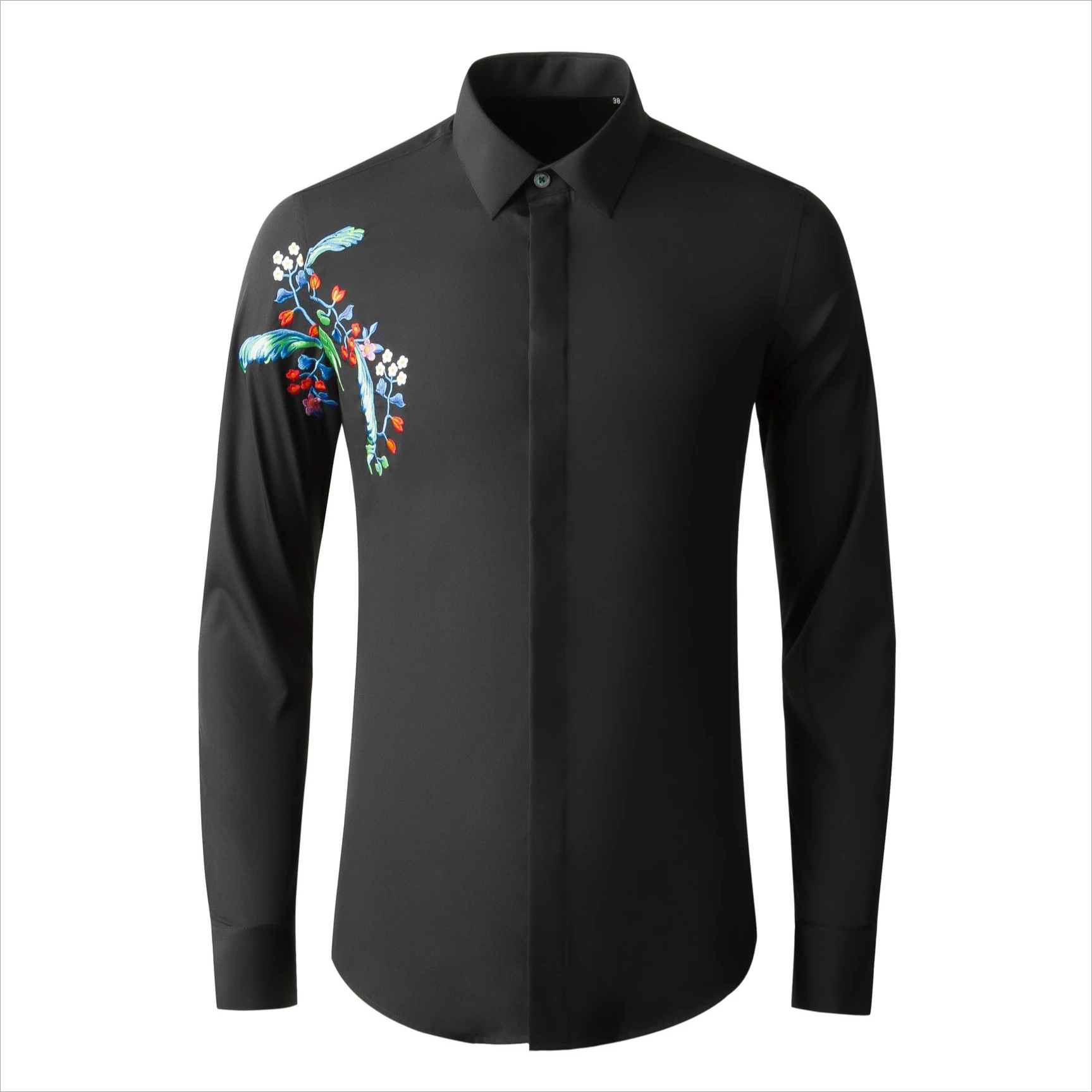 Luxury Embroidered Long Sleeved Shirt for Men Cotton Casual Business Dress Shirts Slim Party Banquet Stage Performance Costumes