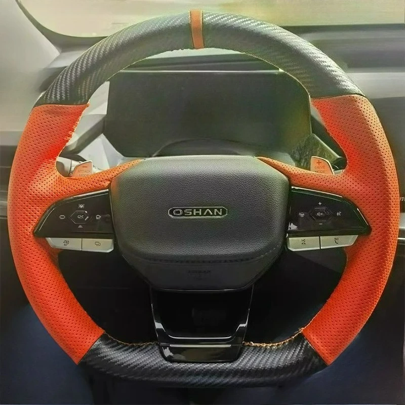 Handgenähter, verschleißfester Lenkradbezug aus rotem Carbonfaser-Leder für Chang'an Auchan Z6 OSHAN 2022-2026.